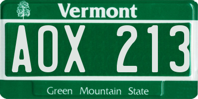 VT license plate AOX213
