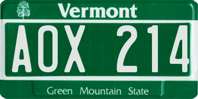 VT license plate AOX214