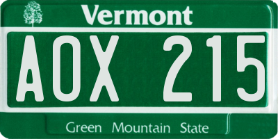 VT license plate AOX215