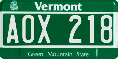 VT license plate AOX218