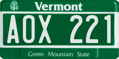 VT license plate AOX221