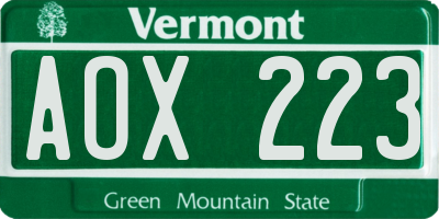 VT license plate AOX223