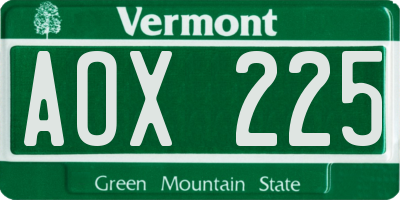 VT license plate AOX225