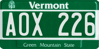 VT license plate AOX226