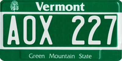 VT license plate AOX227