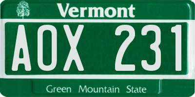 VT license plate AOX231