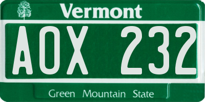 VT license plate AOX232