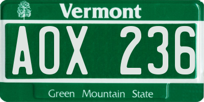 VT license plate AOX236