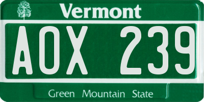 VT license plate AOX239