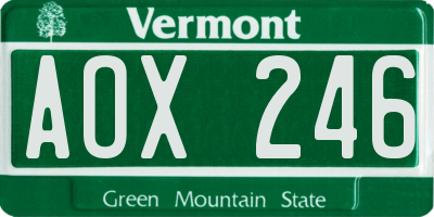 VT license plate AOX246
