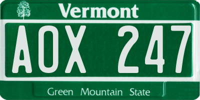 VT license plate AOX247