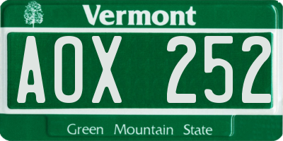 VT license plate AOX252