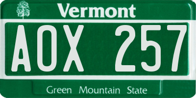 VT license plate AOX257