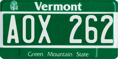 VT license plate AOX262