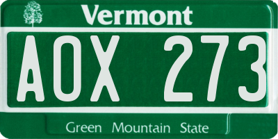 VT license plate AOX273