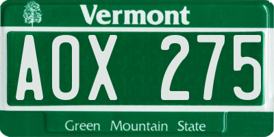 VT license plate AOX275