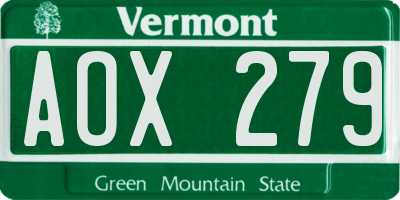 VT license plate AOX279