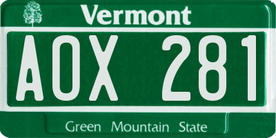 VT license plate AOX281