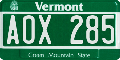 VT license plate AOX285