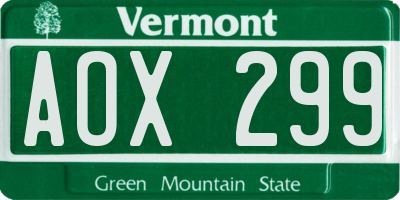 VT license plate AOX299