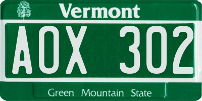 VT license plate AOX302