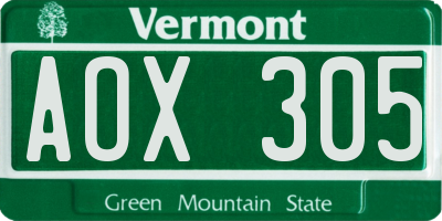VT license plate AOX305