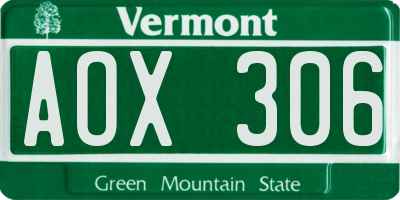 VT license plate AOX306
