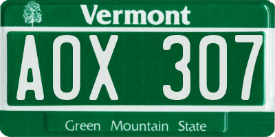 VT license plate AOX307