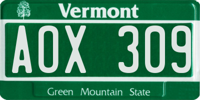 VT license plate AOX309