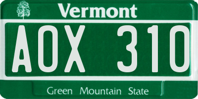 VT license plate AOX310
