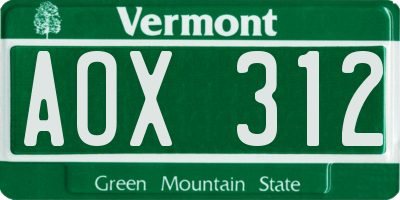 VT license plate AOX312
