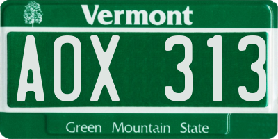 VT license plate AOX313