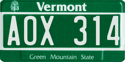 VT license plate AOX314