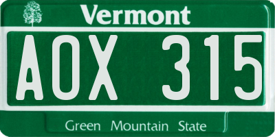 VT license plate AOX315