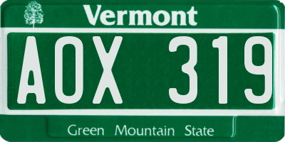 VT license plate AOX319