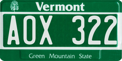 VT license plate AOX322