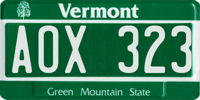 VT license plate AOX323
