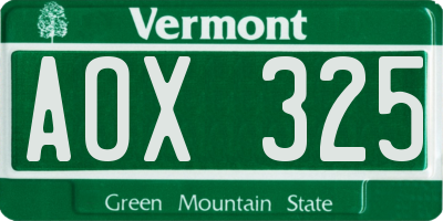 VT license plate AOX325