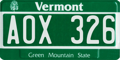 VT license plate AOX326