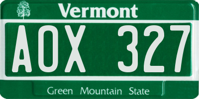 VT license plate AOX327