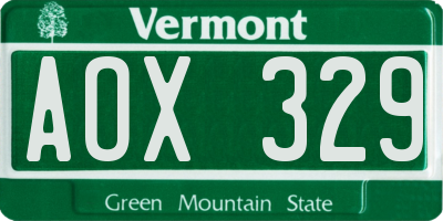 VT license plate AOX329