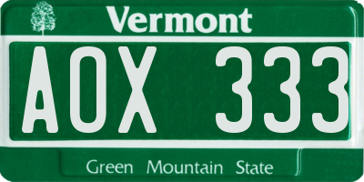 VT license plate AOX333