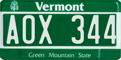 VT license plate AOX344