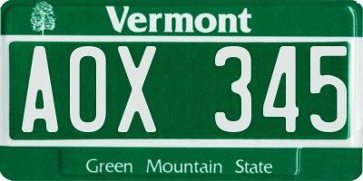 VT license plate AOX345