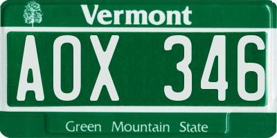 VT license plate AOX346