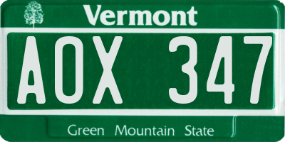 VT license plate AOX347