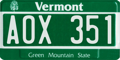 VT license plate AOX351