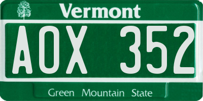 VT license plate AOX352