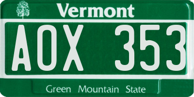 VT license plate AOX353