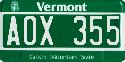 VT license plate AOX355